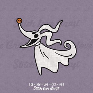 Diseño de bordado a máquina de perro fantasma: Pesadilla de Halloween, Nariz de Calabaza (varios tamaños y formatos)