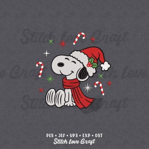 Christmas Dog Embroidery Design: Candy cane, Classic Cartoon Dog (Multiple Sizes & Formats)