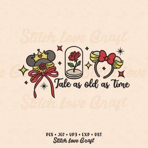 Rose Princess Embroidery Design: Tale As Old As Time, Beast Beauty (Multiple Sizes & Formats)