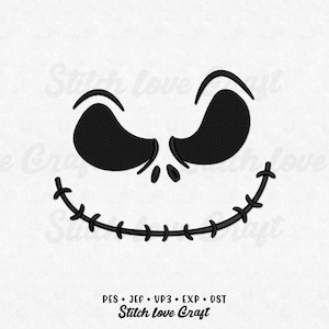 Skeleton Face Embroidery Design: Halloween Nightmare, Jack Christmas Movie (Multiple Sizes & Formats)