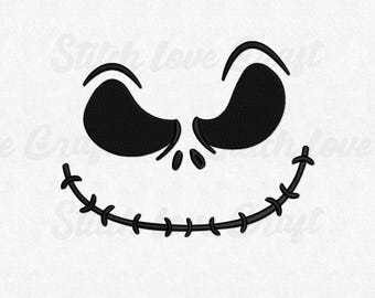 Skeleton Face Embroidery Design: Halloween Nightmare, Jack Christmas Movie (Multiple Sizes & Formats)