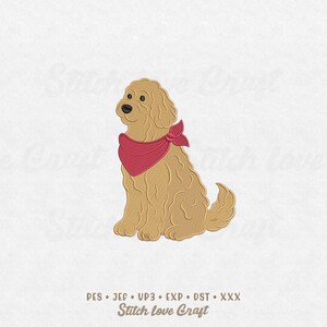 May include: A tan-colored dog illustration wearing a red bandana. The dog is sitting with its tail curled. The image has the text "Stitch Love Craft" and file type information at the bottom.