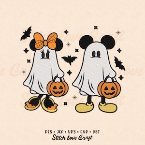 Disegno da ricamo di Halloween: topo fantasma, zucca spettrale, pipistrelli (diverse dimensioni e formati)