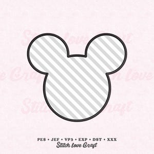 May include: A black outline of a Mickey Mouse head with a gray and white striped pattern filling the inside. The design is on a light pink background with the text "Stitch love Craft" at the bottom.