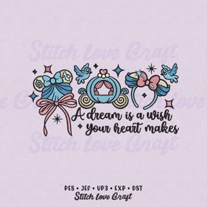 Princess Embroidery Design: Magic Pumpkin Carriage, A Dream is a Wish (Multiple Sizes & Formats)