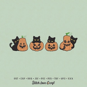 Halloween Pumpkin Cat Embroidery Design: Machine Embroidery File (4 Sizes, Digital Download