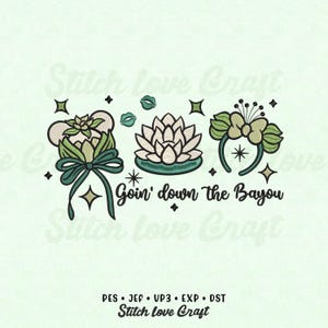 Wzór haftu „Księżniczka”: Pocałunki żaby, Kwiat lotosu, Księżniczka Bayou (różne rozmiary i formaty)