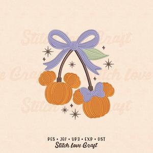 Cherry Pumpkin Mouse Embroidery Design: Girly Coquette, Autumn Fall (Multiple Sizes & Formats)