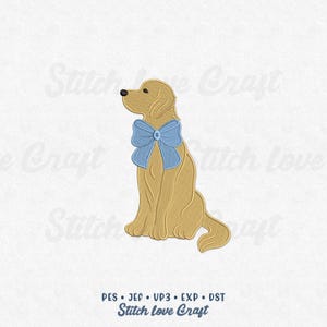 Golden Retriever Embroidery Design: Dog with Bow, Classic Dog Lover Gift (Multiple Sizes & Formats)