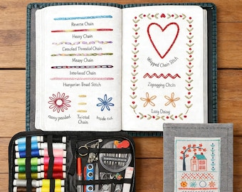 Set di guide per punti di ricamo, kit di strumenti per ricamo per principianti, quaderno di esercizi di ricamo fai da te