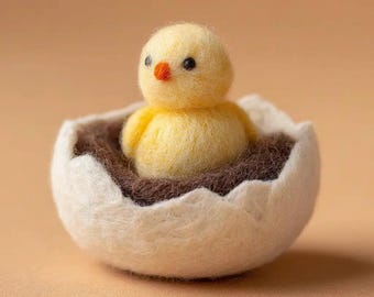 Ornamenti fatti a mano a forma di pulcino in guscio d'uovo in feltro, statuette di animali in lana, graziose decorazioni per la casa