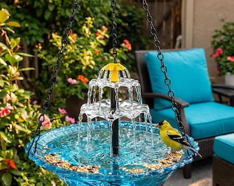Hanging Solar Waterfall Bird Bath Fountain, Large Outdoor Hummingbird Bath for Garden Patio Decor