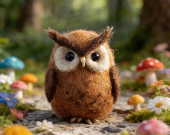 Statua di gufo in feltro fatta a mano, statua di uccello in lana, regalo di decorazione della foresta