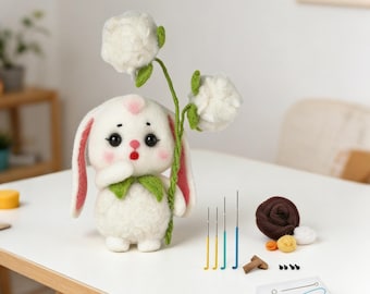 Kit di materiali per principianti a forma di coniglio Poke Fun, set fai da te con coniglio, frutta e cotone, un'ottima idea regalo per Pasqua.