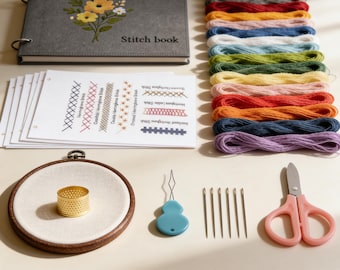 Set di libri per principianti di ricamo con kit di strumenti per cucire, guida per imparare a cucire e ricamare per donne, regalo artigianale