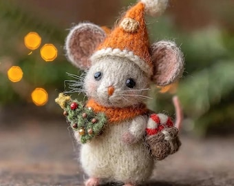 Statuetta di topo in feltro, statua di animale in lana, decorazione a tema forestale