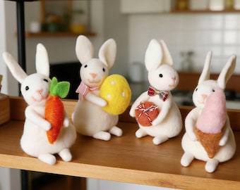 Bambola di coniglio in feltro fatta a mano, statua di coniglio personalizzata, decorazione da scrivania, regalo di Pasqua