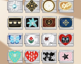 Ciondoli italiani, ciondoli da 9 mm, ciondoli per braccialetti italiani, maglie personalizzate per braccialetti con ciondoli italiani, cuore floreale vintage, regalo per lei