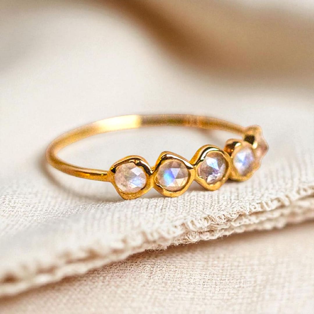 Dainty 5 Stone Natural Moonstone Band: Anniversary Ring, Stackable Band ...