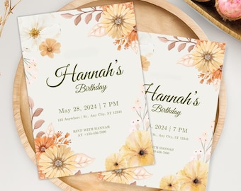 Invitación de cumpleaños con flores silvestres: Plantilla de Canva para fiesta en el jardín (descarga digital de 5 x 7 pulgadas)