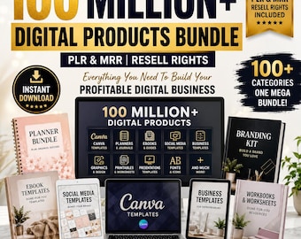PLR MRR Digital Products Bundle Canva Templates Ebooks Planners Social Media Templates Instant Download