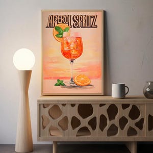 Aperol Spritz Fine Art Poster, Beverage Wall Art, Home Decor, Bar Decor, Gift for Cocktail Lovers, Vintage Style Print, Summer Vibes
