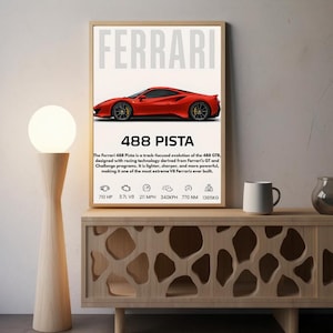 Ferrari 488 Pista Fine Art Poster, Wall Decor, Car Enthusiast Gift, Vehicle Artwork, Racing Memorabilia, Sports Car Print