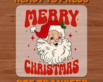 Santa Merry Christmas DTF Transfer, Red Holiday Print, Ready To Press Shirt Design
