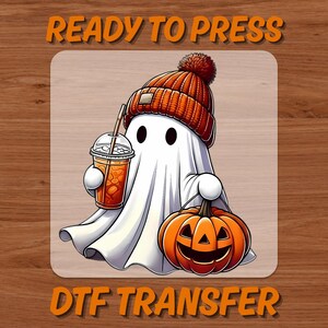 Cute Ghost DTF Transfer, Ready to Press Halloween Pumpkin Beanie Design