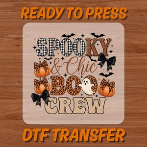 Halloween Boo Crew DTF Transfer, Ready to Press Ghost Shirt Decal for DIY Apparel