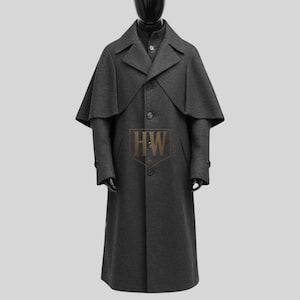 Men’s Handmade Inverness Cape Coat – Vintage Wool Overcoat with Elegant Coachmen Cloak Design