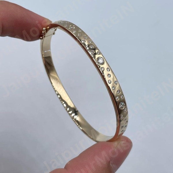 14k Gold Moissanite Bangle | Scattered Diamond Half Eternity