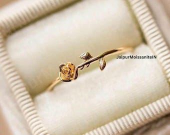 14K Gold Hand-Carved Rose Ring | Floral Engagement Jewelry