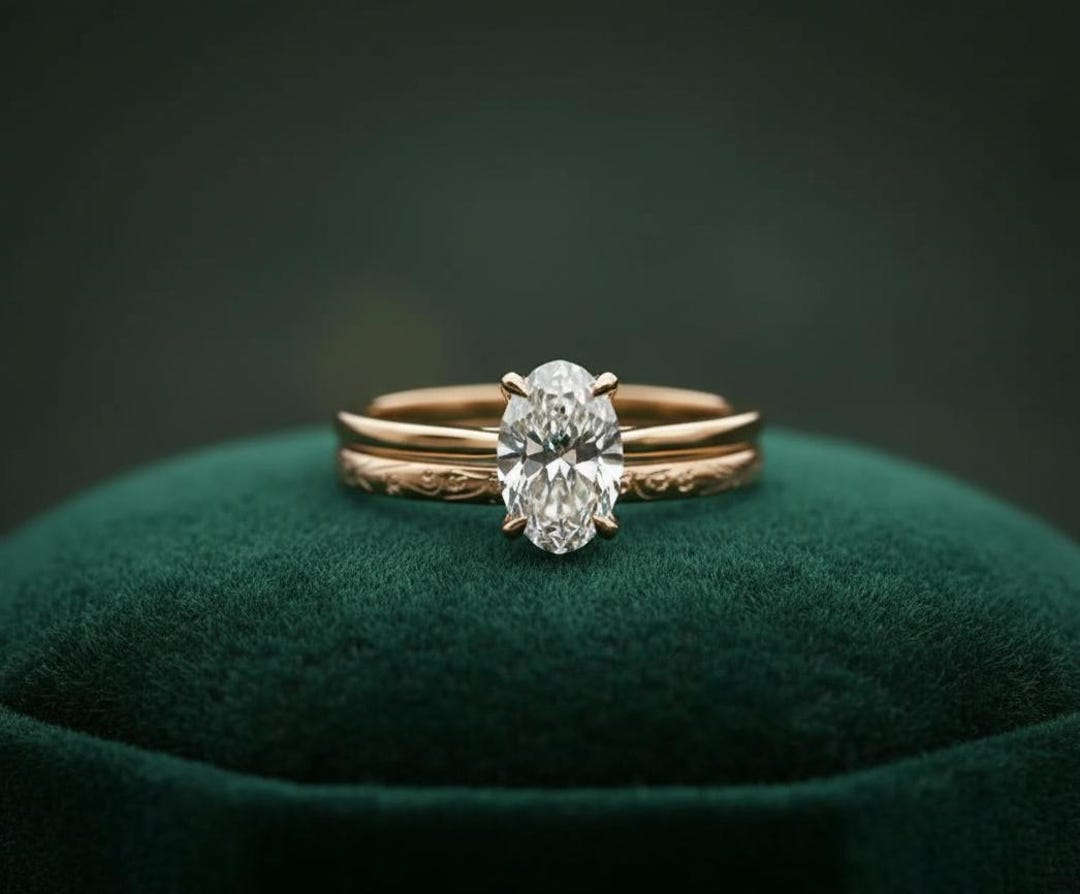 2ct Oval Cut Moissanite Engagement Ring Set | 14K Solid Gold ...