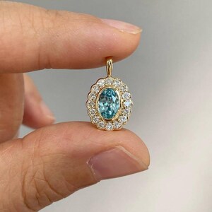 Elegant Round Halo Simulated Diamond Pendant, 2.00 CT Oval Aqua Blue Diamond Pendant, Bezel Set Charm For Women, 925 Silver Gemstone Pendant