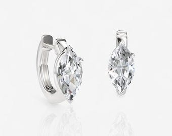 Zierliche gewachsene Diamant Huggie Creolen | Marquise-Schliff