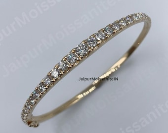 14K Solid Gold Moissanite Bangle | Pave Diamond Anniversary Gift
