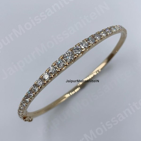 14K Solid Gold Moissanite Bangle | Pave Diamond Anniversary Gift