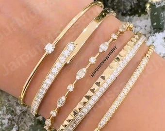 Moissanite Diamond Bangle Bracelet | Pave Bead Design, 925 Silver