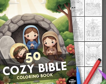Cozy Bible Coloring Book. 50 Cozy Illustrations + Cover. Kids and Adults. Relaxation, Stress Relief, Creative Fun. Instant Digital Download