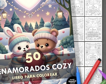 Cozy Couples Coloring Book. 50 Cozy Illustrations + Cover. Kids & Adults. Relaxation, Stress Relief, Creative Fun. Instant Digital Download