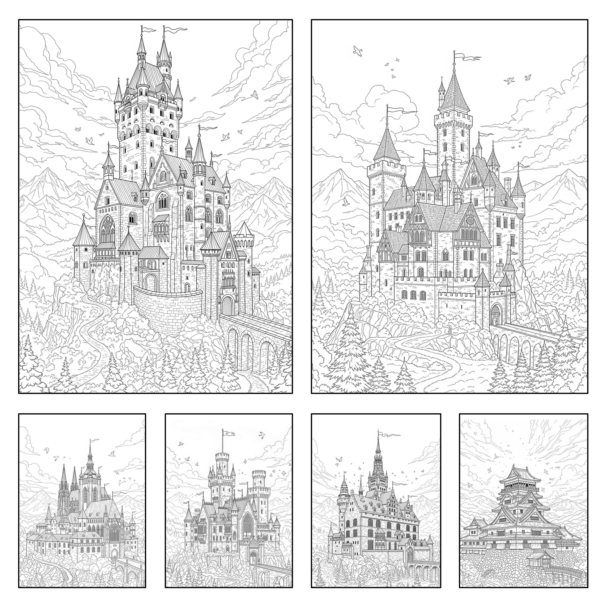 Castles Coloring Book. 50 Detailed Illustrations + Cover. Kids and ...
