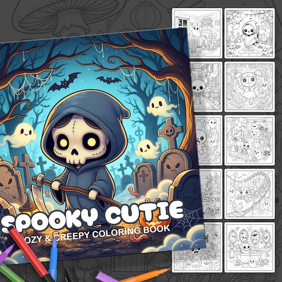 Spooky Cutie. Cozy & Creepy Coloring Book. Libro para Colorear 50 Personajes de Terror Adorables. Dibujos Cute Spooky. Relax y Antiestrés