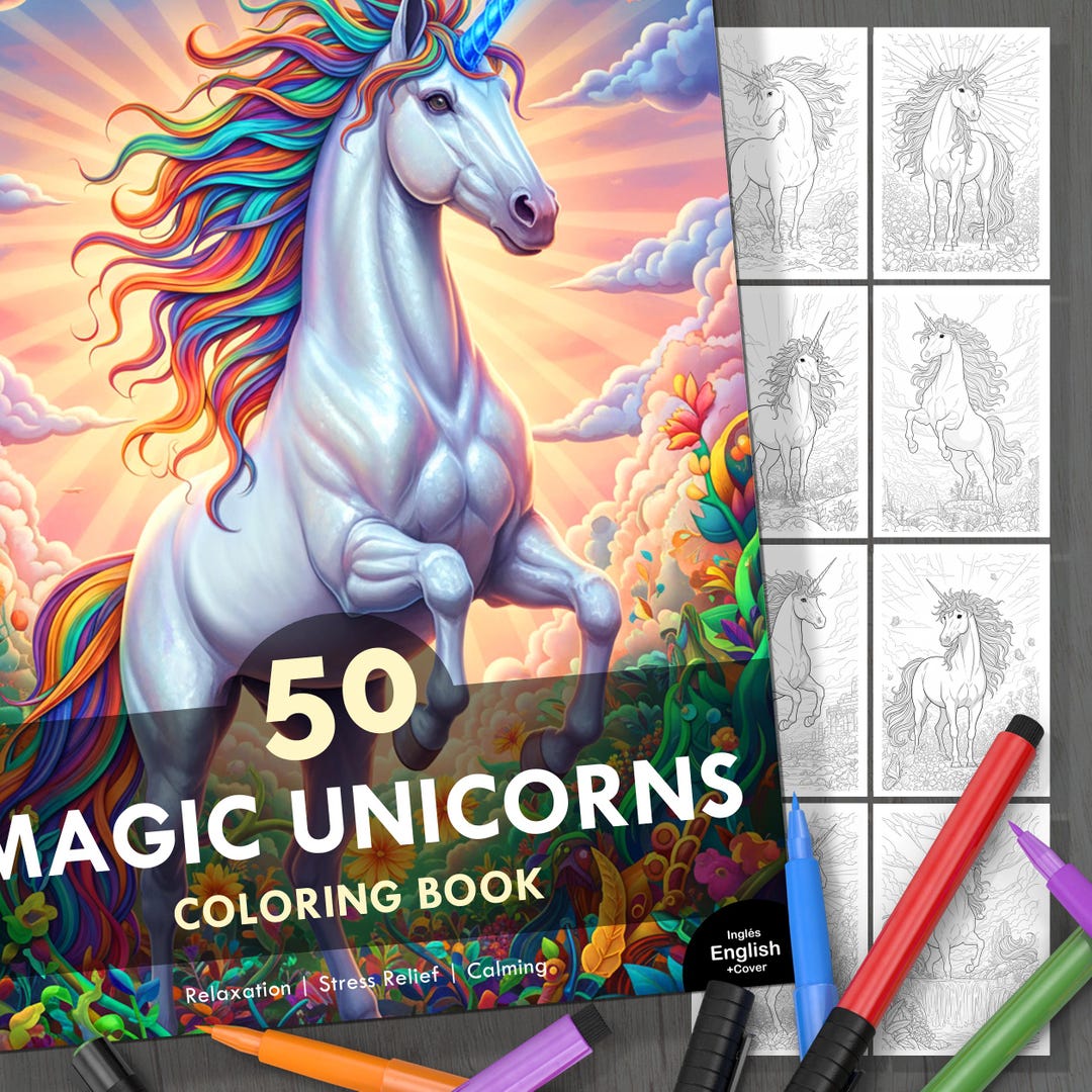50 Unicorns. Coloring Book for Adults, Teens, and Children With 50 ...