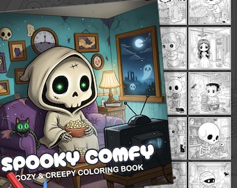 Spooky Comfy. Cozy & Creepy Coloring Book. 50 Adorable Horror Characters. Comfy Spooky and Cozy Coloring Pages. Relaxation and Stress Relief