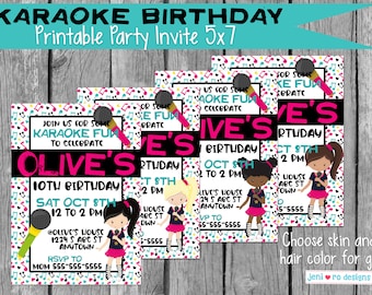 Karaoke Birthday, Printable Party Invitation, Karaoke party, Music, singing, Birthday invite, Personalized