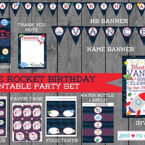 Space Rocket Birthday, Printable Party Set, Birthday invite, Space Birthday Decorations, Outer Space, Rockets, Planets, Personalized image 1