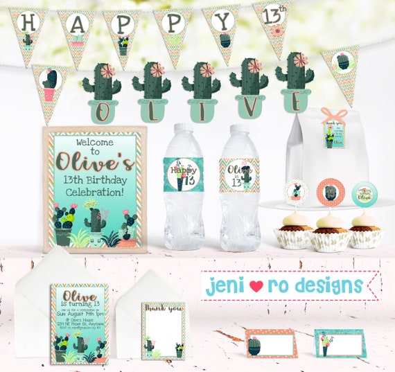 Cactus Birthday, Printable Party Decor Set, Birthday invitation, Cactus, Plants, Desert, Plant lover, Cactus lover, Personalized Il_570xn