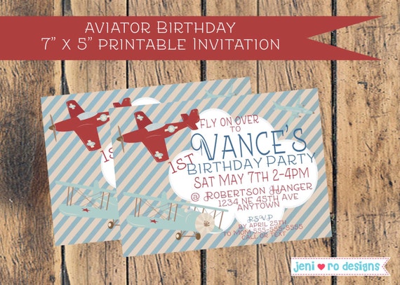 Vintage Airplane Birthday, Printable Invitation, Aviator Birthday, Airplanes, Birthday invite, Plane party, Personalized Il_570xn