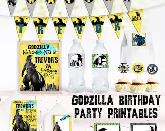 Personalized Godzilla Birthday Party Decor Set (Printable)